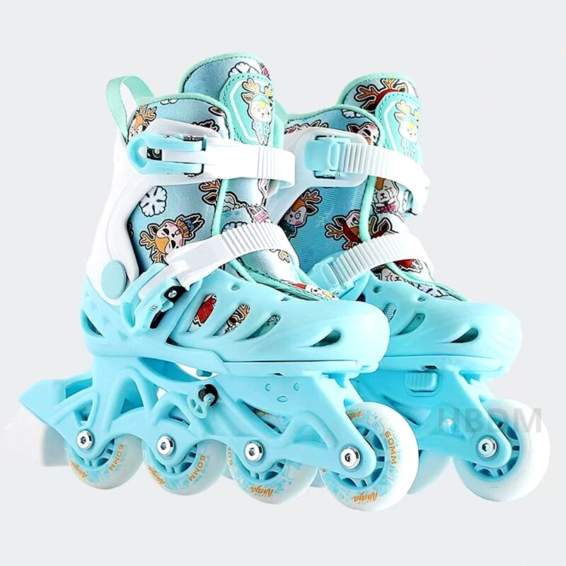X60 블루 인라인 스케이트 롤러 스케이트 어린이 청소년 스케이트 브레이크 잠금 휠 조정 가능한 크기 이동식 세척 가능 크기 30-37